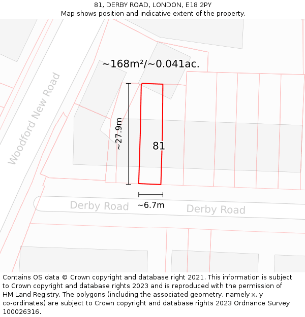 81, DERBY ROAD, LONDON, E18 2PY: Plot and title map