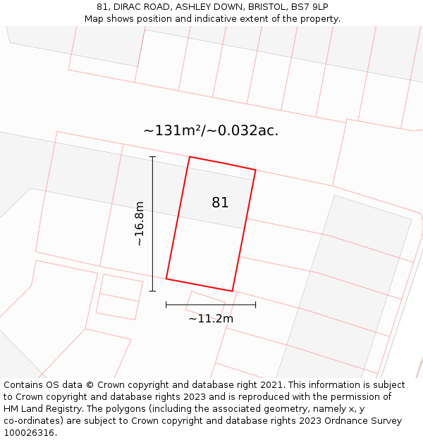 81, DIRAC ROAD, ASHLEY DOWN, BRISTOL, BS7 9LP: Plot and title map