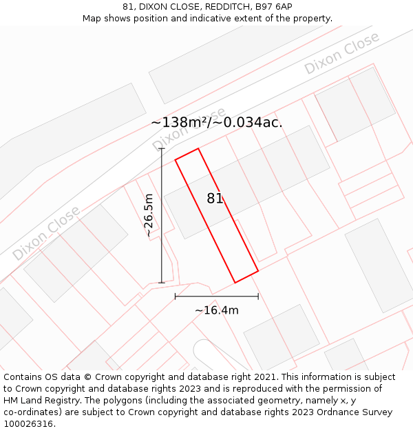 81, DIXON CLOSE, REDDITCH, B97 6AP: Plot and title map