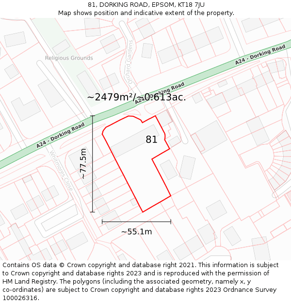 81, DORKING ROAD, EPSOM, KT18 7JU: Plot and title map