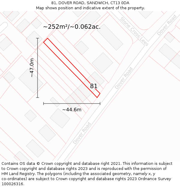 81, DOVER ROAD, SANDWICH, CT13 0DA: Plot and title map