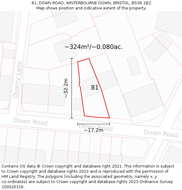 81, DOWN ROAD, WINTERBOURNE DOWN, BRISTOL, BS36 1BZ: Plot and title map