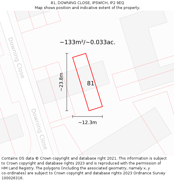 81, DOWNING CLOSE, IPSWICH, IP2 9EQ: Plot and title map