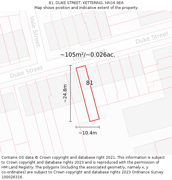 81, DUKE STREET, KETTERING, NN16 9EA: Plot and title map