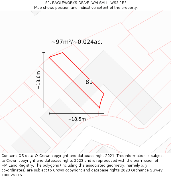 81, EAGLEWORKS DRIVE, WALSALL, WS3 1BF: Plot and title map