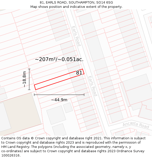81, EARLS ROAD, SOUTHAMPTON, SO14 6SG: Plot and title map