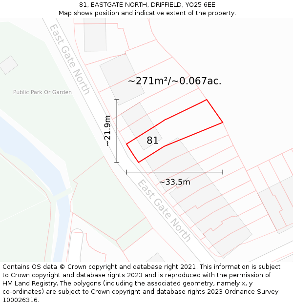 81, EASTGATE NORTH, DRIFFIELD, YO25 6EE: Plot and title map
