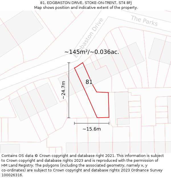 81, EDGBASTON DRIVE, STOKE-ON-TRENT, ST4 8FJ: Plot and title map