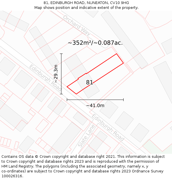 81, EDINBURGH ROAD, NUNEATON, CV10 9HG: Plot and title map