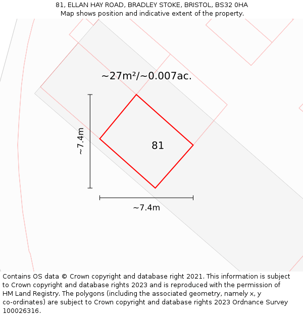 81, ELLAN HAY ROAD, BRADLEY STOKE, BRISTOL, BS32 0HA: Plot and title map