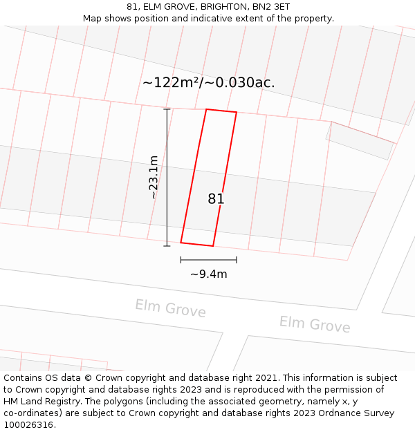81, ELM GROVE, BRIGHTON, BN2 3ET: Plot and title map