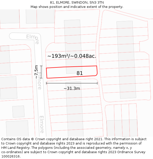 81, ELMORE, SWINDON, SN3 3TN: Plot and title map