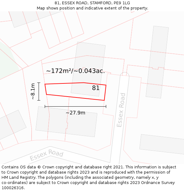 81, ESSEX ROAD, STAMFORD, PE9 1LG: Plot and title map