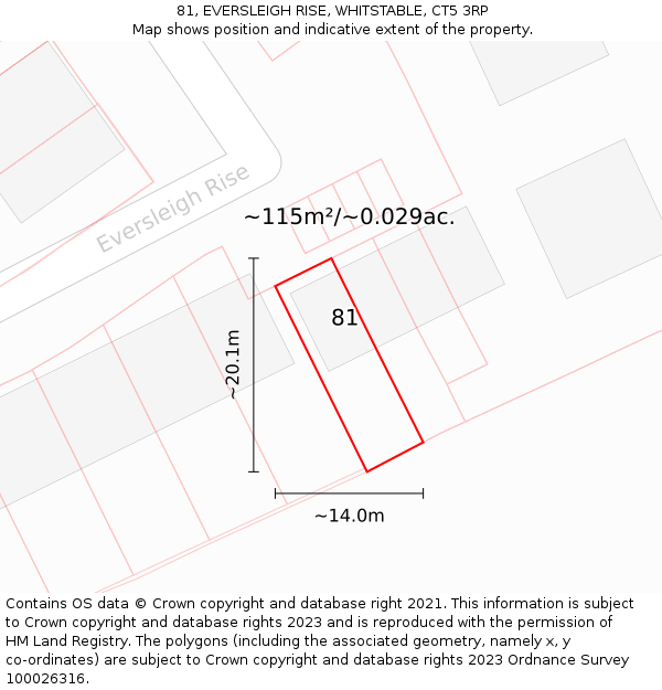 81, EVERSLEIGH RISE, WHITSTABLE, CT5 3RP: Plot and title map