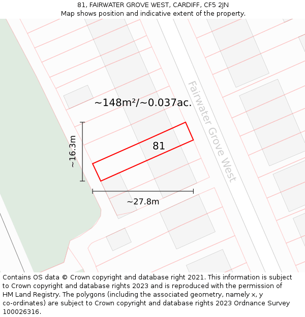 81, FAIRWATER GROVE WEST, CARDIFF, CF5 2JN: Plot and title map