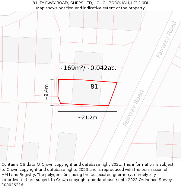 81, FAIRWAY ROAD, SHEPSHED, LOUGHBOROUGH, LE12 9BL: Plot and title map