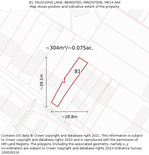 81, FAUCHONS LANE, BEARSTED, MAIDSTONE, ME14 4AX: Plot and title map