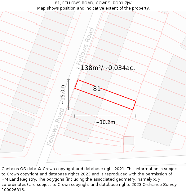 81, FELLOWS ROAD, COWES, PO31 7JW: Plot and title map