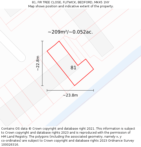 81, FIR TREE CLOSE, FLITWICK, BEDFORD, MK45 1NY: Plot and title map