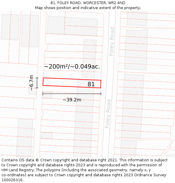 81, FOLEY ROAD, WORCESTER, WR2 4ND: Plot and title map