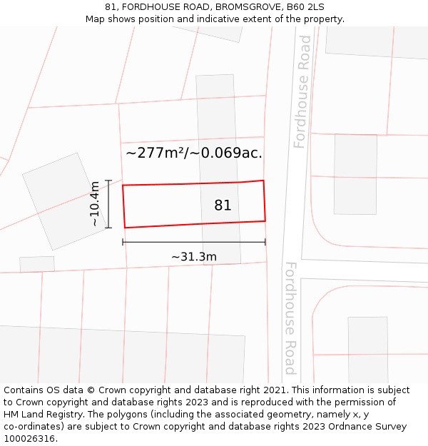 81, FORDHOUSE ROAD, BROMSGROVE, B60 2LS: Plot and title map