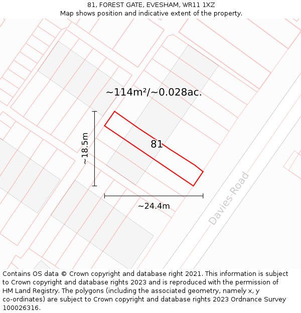 81, FOREST GATE, EVESHAM, WR11 1XZ: Plot and title map