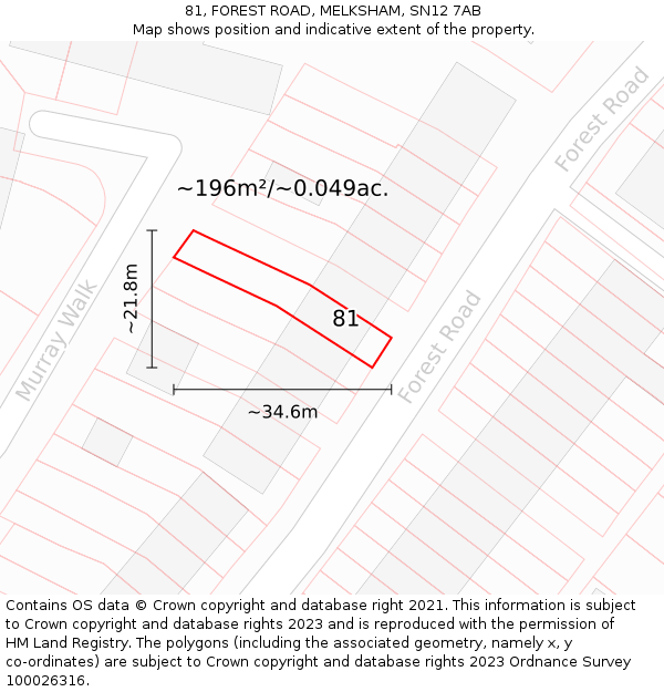 81, FOREST ROAD, MELKSHAM, SN12 7AB: Plot and title map