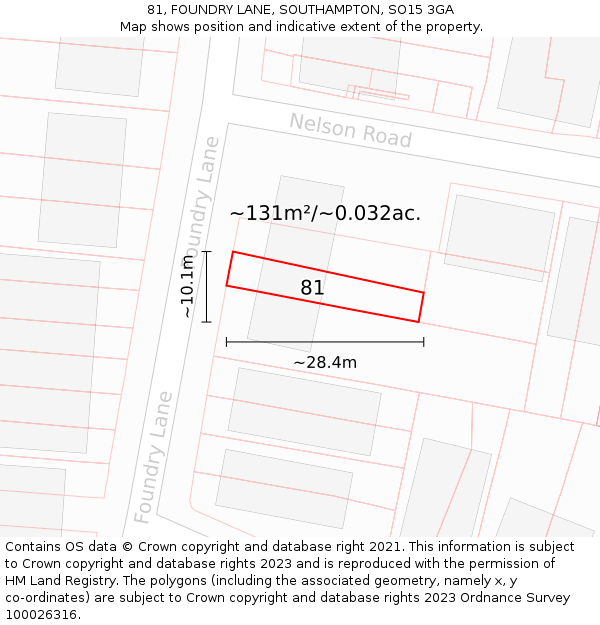 81, FOUNDRY LANE, SOUTHAMPTON, SO15 3GA: Plot and title map