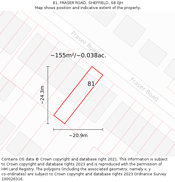 81, FRASER ROAD, SHEFFIELD, S8 0JH: Plot and title map
