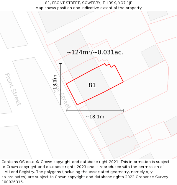 81, FRONT STREET, SOWERBY, THIRSK, YO7 1JP: Plot and title map