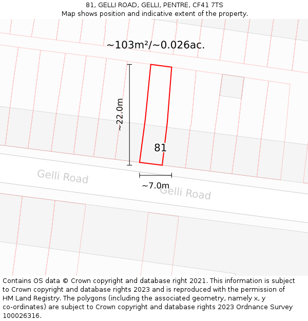 81, GELLI ROAD, GELLI, PENTRE, CF41 7TS: Plot and title map