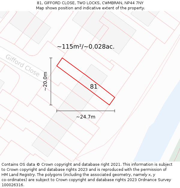 81, GIFFORD CLOSE, TWO LOCKS, CWMBRAN, NP44 7NY: Plot and title map