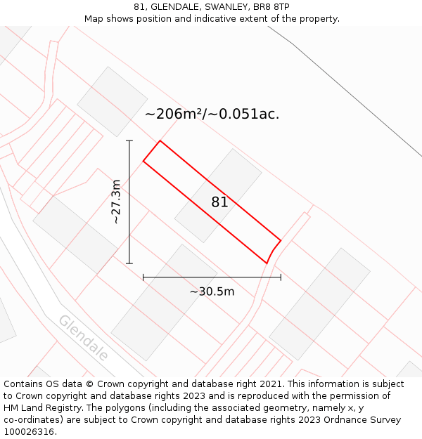 81, GLENDALE, SWANLEY, BR8 8TP: Plot and title map