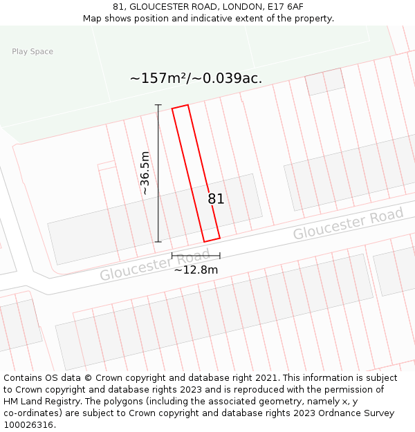81, GLOUCESTER ROAD, LONDON, E17 6AF: Plot and title map