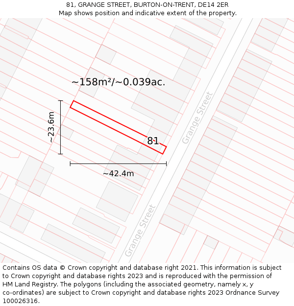 81, GRANGE STREET, BURTON-ON-TRENT, DE14 2ER: Plot and title map