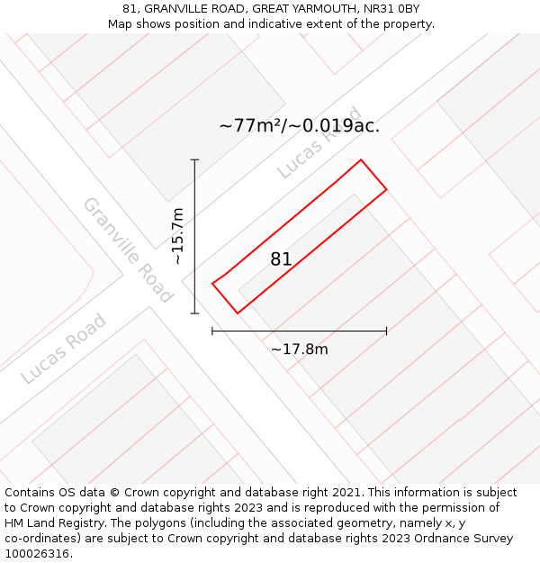81, GRANVILLE ROAD, GREAT YARMOUTH, NR31 0BY: Plot and title map