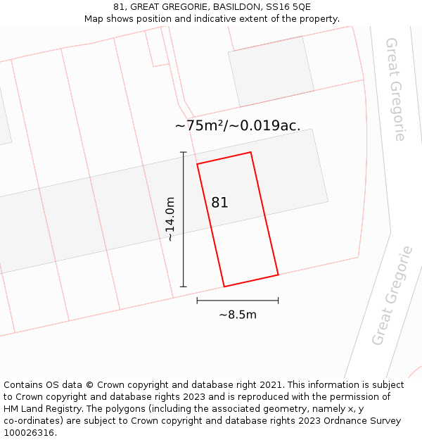 81, GREAT GREGORIE, BASILDON, SS16 5QE: Plot and title map