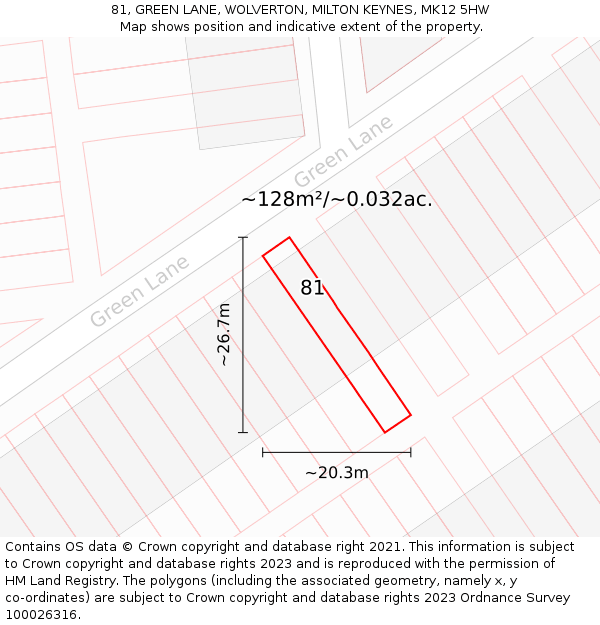 81, GREEN LANE, WOLVERTON, MILTON KEYNES, MK12 5HW: Plot and title map