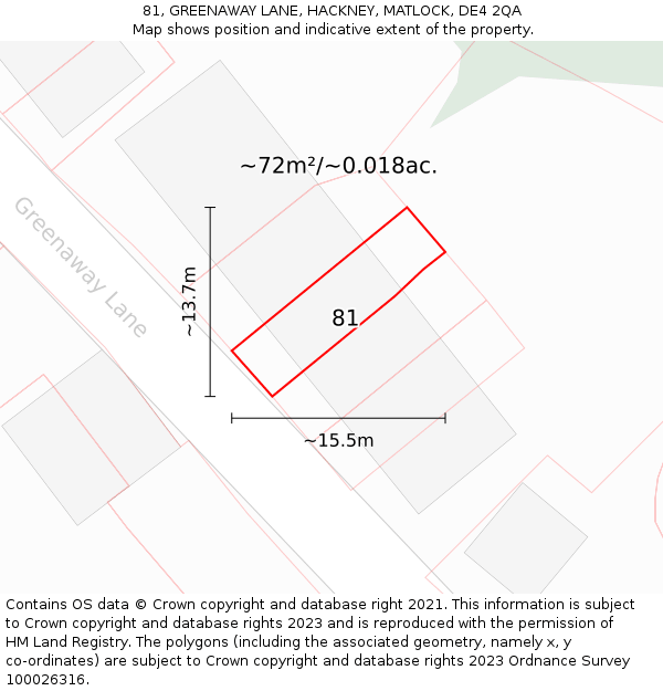 81, GREENAWAY LANE, HACKNEY, MATLOCK, DE4 2QA: Plot and title map