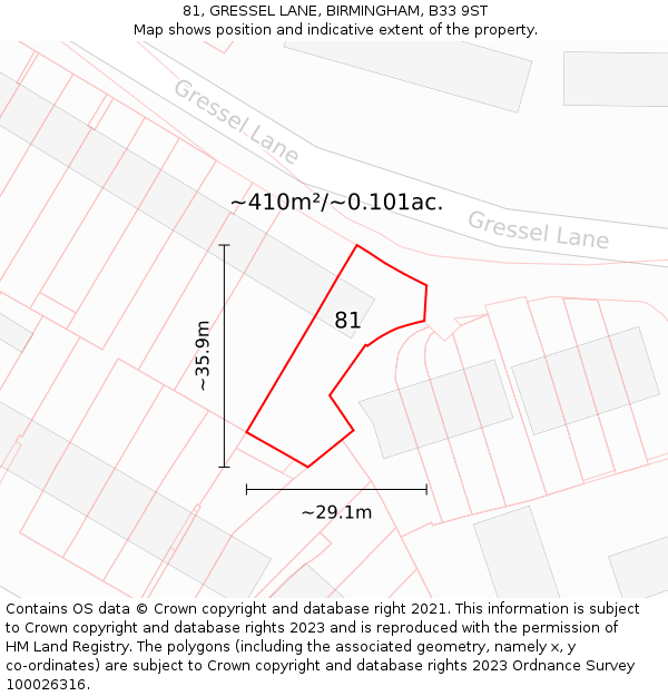 81, GRESSEL LANE, BIRMINGHAM, B33 9ST: Plot and title map