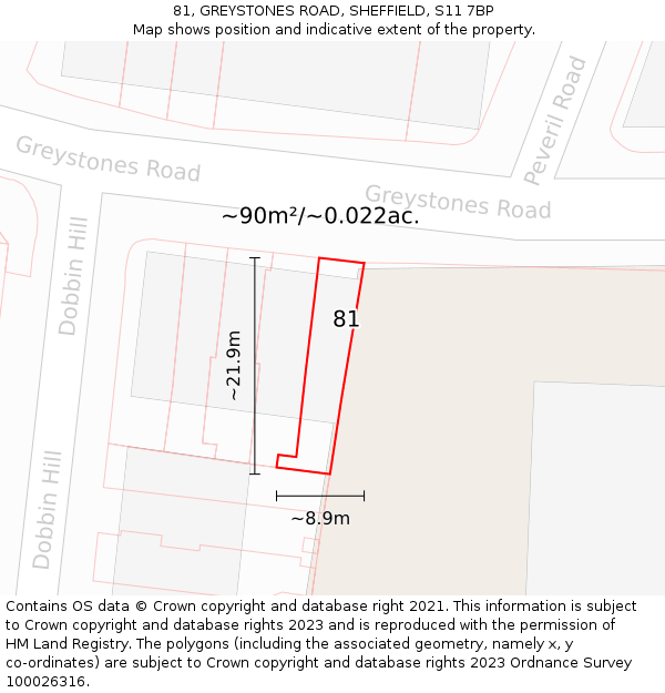 81, GREYSTONES ROAD, SHEFFIELD, S11 7BP: Plot and title map