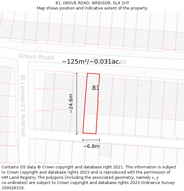81, GROVE ROAD, WINDSOR, SL4 1HT: Plot and title map