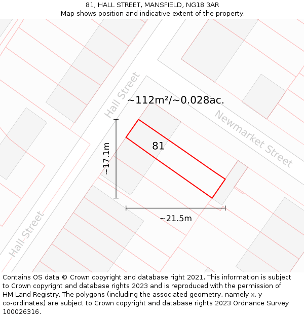 81, HALL STREET, MANSFIELD, NG18 3AR: Plot and title map