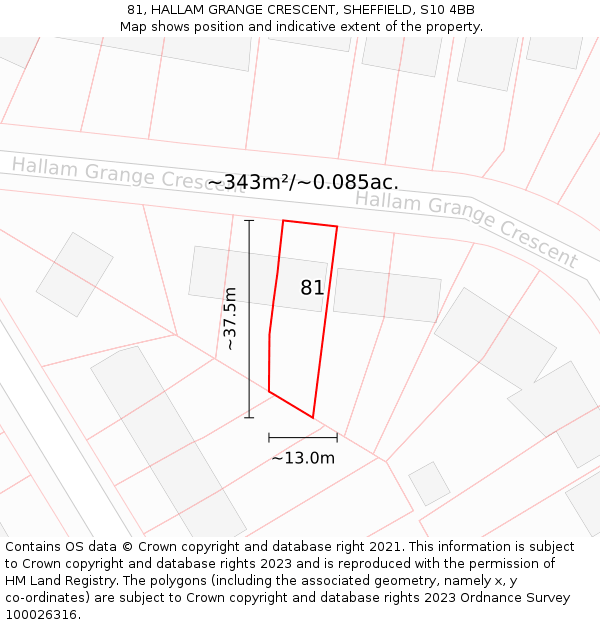 81, HALLAM GRANGE CRESCENT, SHEFFIELD, S10 4BB: Plot and title map