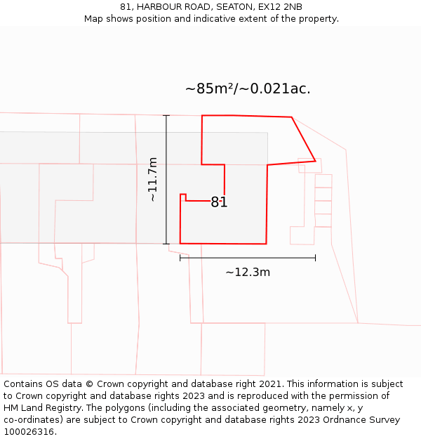 81, HARBOUR ROAD, SEATON, EX12 2NB: Plot and title map