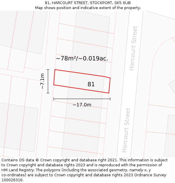 81, HARCOURT STREET, STOCKPORT, SK5 6UB: Plot and title map
