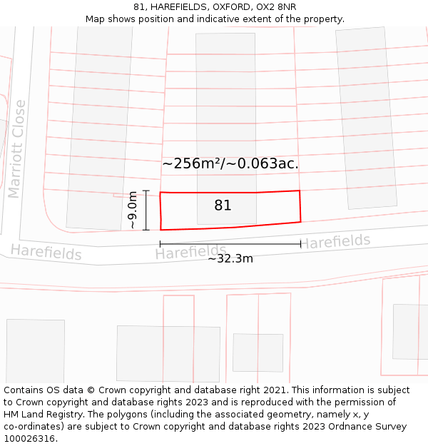 81, HAREFIELDS, OXFORD, OX2 8NR: Plot and title map