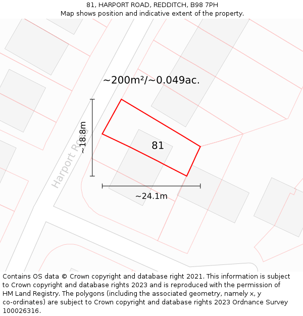 81, HARPORT ROAD, REDDITCH, B98 7PH: Plot and title map