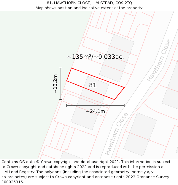 81, HAWTHORN CLOSE, HALSTEAD, CO9 2TQ: Plot and title map