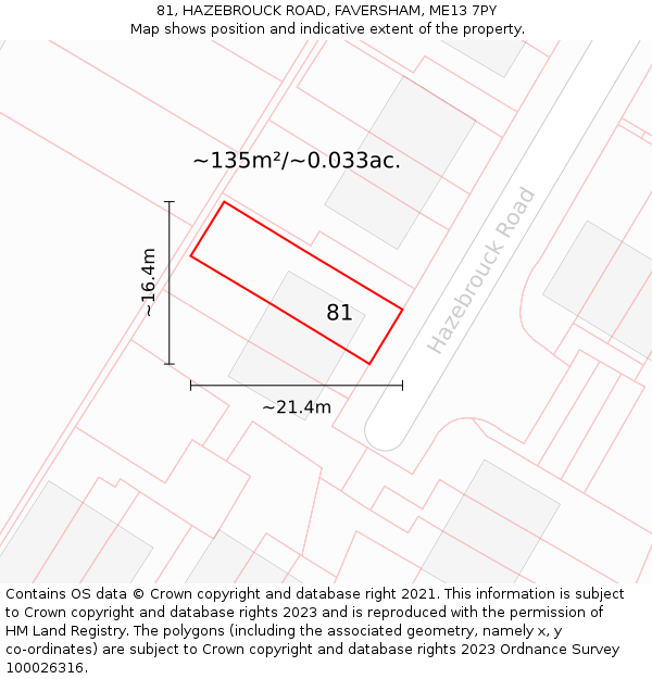81, HAZEBROUCK ROAD, FAVERSHAM, ME13 7PY: Plot and title map